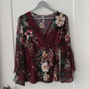 Burgundy Blouse with Floral Pattern